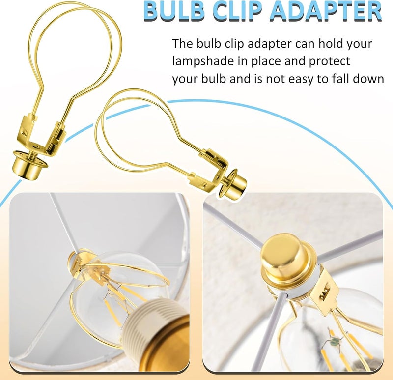 OmiSun Lamp Shade Light Bulb Clip Adapter, 2 Pack Clip on Lampshade Adapter Includes Finial and Lampshade Levellers to Keep Lamp Shade in Place, Lamp Shade Holder for Clip On Light Bulbs (Brass) - Image 4